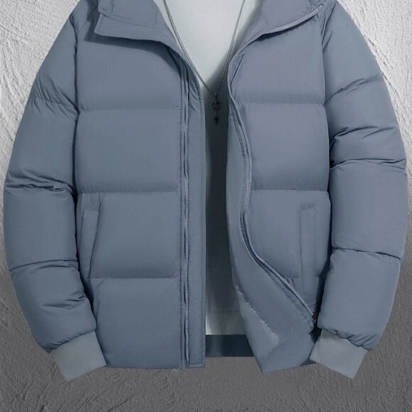 Dusty Blue Mens Zipper Puffer Coat - Picture 2 of 9